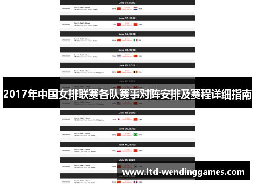 2017年中国女排联赛各队赛事对阵安排及赛程详细指南