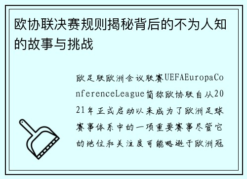 欧协联决赛规则揭秘背后的不为人知的故事与挑战